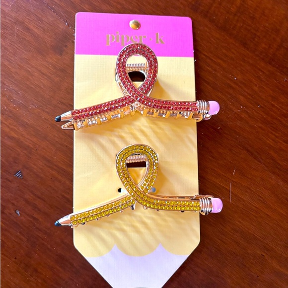 NWT Piper K pink and Yellow pencil Hair claw clips - Picture 1 of 5